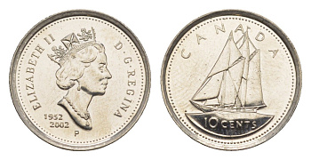 Канада 10 центов 2002 50 лет правления Королевы Елизаветы II KM 447 сталь плакированная никелем UNC 4636-644