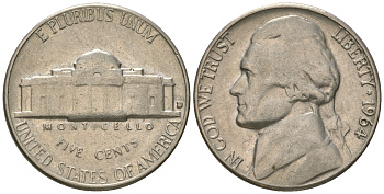 США 5 центов 1964 D, Джефферсон KM А192 медно-никель 4641-416