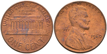 США 1 цент 1960 Линкольн, LARGE DATE KM 201 медь цинк 187-1141