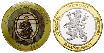Нидерланды медаль королевского монетного двора "Великие люди - Вильгельм I Молчаливый" 2011 диаметр 40 м, вес 32 гр. С сертификатом подлинности биметалл 11-083-31