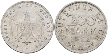 ГЕРМАНИЯ 200 МАРОК 1923 A KM 35, J. 304 алюминий 212-736