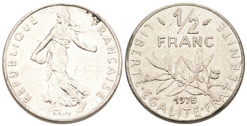 Франция 1/2 франка 1978 сеятель KM 931 никель 4576-968