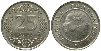 Турция 25 курушей 2018 KM 1242 медно-никель aUNC 4561-1235