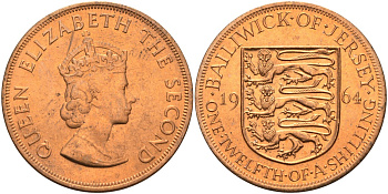 Джерси 1/12 шиллинга 1964 Елизавета II (1952-2022) KM 21 бронза aUNC 4367-316
