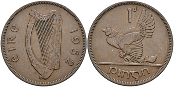 Ирландия 1 пенни 1952 курица с цыплятами KM 11 бронза 88-836
