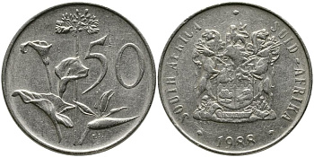 ЮАР 50 центов 1988 Зантедеския Эллиота (калла), герб KM 87 никель 3336-1247