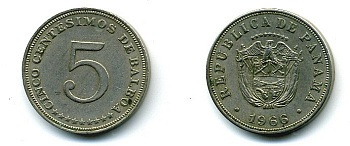 Панама 5 сентесимо 1966 KM 23.2 медно-никель 29-855