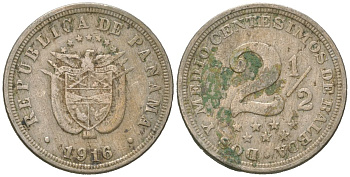 Панама 2 1/2 сентесимо 1916 KM 7 медно-никель 4615-856