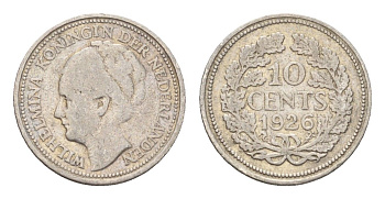 Нидерланды 10 центов 1926 Вильгельмина (1890-1948) KM 163 серебро 4674-1221