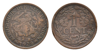 Нидерланды 1 цент 1929 Вильгельмина (1890-1948) KM 152 бронза 75-562