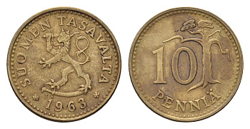 Финляндия 10 пенни 1963 KM 46 алюминиевая бронза 4617-536