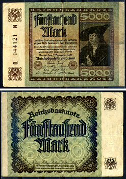 Германия 5000 марок 1922 2 декабря 1922, водяной знак E, серия N, буква Q Pick 81 a бумага 8589-12-2-1