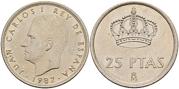 Испания 25 песет 1982 Хуан Карлос I (1975-2014) KM 824 медно-никель    4144-231