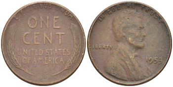 США 1 ЦЕНТ 1953 ЛИНКОЛЬН KM А132 медь цинк 218-969
