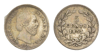 Нидерланды 5 центов 1855 Виллем III (1849-1890) KM 91 серебро 4659-217