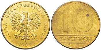 ПОЛЬША 10 ЗЛОТЫХ 1989 MW KM 152.2 латунь 4544-615