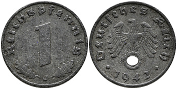 ГЕРМАНИЯ 1 РЕЙХСПФЕННИГ 1942 J KM 97, J.369 цинк 96-752