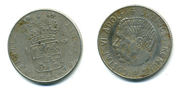 Швеция 1 крона 1969 Густав VI Адольф (1950-1973) KM 826a медь плакированная медно-никелем 29-244