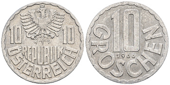 Австрия 10 грошей 1966 KM 2878 алюминий 60-1134