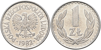 ПОЛЬША 1 ЗЛОТЫЙ 1982 MW KM 49.1 алюминий 4591-713