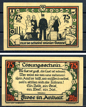 Фрозе (Анхальт) 75 пфеннигов ND (1921) бумага UNC (пресс) 7556-19-4-2