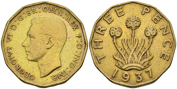 Великобритания 3 пенса 1937 Георг VI (1936-1952) KM 849, Spink 4112 никель латунь 4592-351