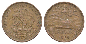 Мексика 20 сентаво 1969 KM 440 бронза 4166-627