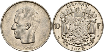 Бельгия 10 франков 1973 Belgique, Бодуэн I (1951-1993) KM 155.1 никель 4150-822