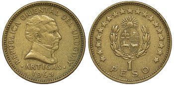 Уругвай 1 песо 1965 KM 46 алюминиевая бронза 34-841