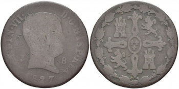 ИСПАНИЯ 8 МАРАВЕДИ 1827 ФЕРДИНАНД VII KM 502.1 медь 4402-622