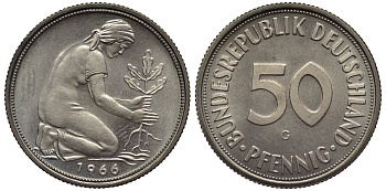 ФРГ 50 пфеннигов 1966 G KM 109.1, J. 384 медно-никель PROOF 1099-4-43