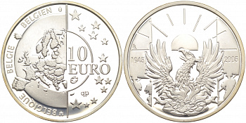 Бельгия 10 евро 2005 60 лет освобождения от фашизма KM 252 серебро PROOF 11-153-43