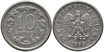Польша 10 грошей 1999 MW KM 279 медно-никель 201-442