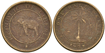 Либерия 1/2 цента 1937 KM 10 латунь 4174-366