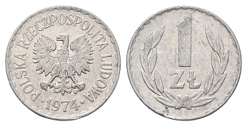 Польша 1 злотый 1974 Y 49.1 алюминий 186-741