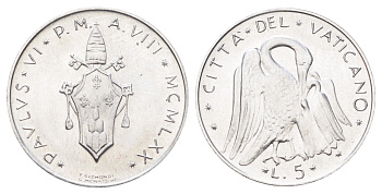 Ватикан 5 лир 1970 MCMLXX KM 118 алюминий UNC 4701-518