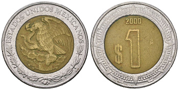 Мексика 1 песо 2000 Mo KM 603 биметалл 4621-345