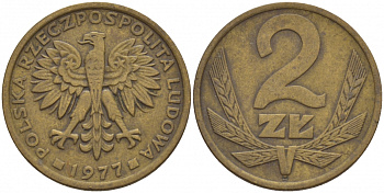ПОЛЬША 2 ЗЛОТЫХ 1977 ЛЕНИНГРАДСКИЙ МОНДВОР KM 80.1 латунь 4548-513