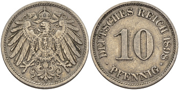 ГЕРМАНИЯ 10 ПФЕННИГОВ 1898 A KM 12, J. 13 медно-никель 28-434