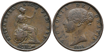 Великобритания 1/2 пенни 1855 Виктория (1837-1901) KM 726, Spink 3949 медь 32-731