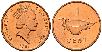 Соломоновы острова 1 цент 1987 Елизавета II (1953-) KM 24 сталь плакированная бронзой aUNC 4602-852