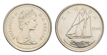 Канада 10 центов 1984 Елизавета II (1952-2022), парусник KM 77 никель PROOF-LIKE (BU) 4630-1019