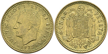 Испания 1 песета 1975 (77) Хуан Карлос (1975-) KM 806 алюминиевая бронза 4584-517