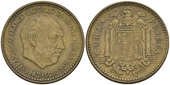 Испания 1 песета 1963 Франсиско Франко (1939 - 1975) KM 775 алюминиевая бронза 4155-334
