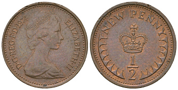 Великобритания 1/2 пенни 1974 Елизавета II (1952-2022) KM 914, Spink 4239 бронза 3458-1266