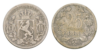 Норвегия 25 эре 1896 Оскар II (1872-1905) KM 360 серебро 4623-715