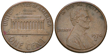 США 1 цент 1974 D, Авраам Линкольн  KM 201 медь цинк 220-921