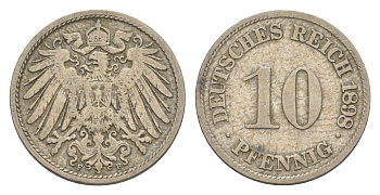 Германия 10 пфеннигов 1898 F, Вильгельм II (1888-1918) KM 12, J. 13 медно-никель 4644-1147