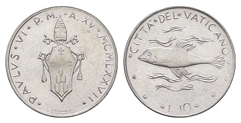 Ватикан 10 лир 1977 KM 119 алюминий UNC 4633-1221