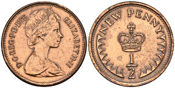 Великобритания 1/2 пенни 1975 Елизавета II (1952-2022) KM 914, Spink 4239 бронза    4152-1147